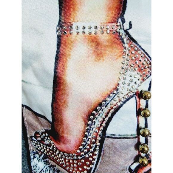 LOVE J 3X Women's Short Sleeve Top Sparkle High Heels & Jeans Gray SS Swing Top - Picture 4 of 8